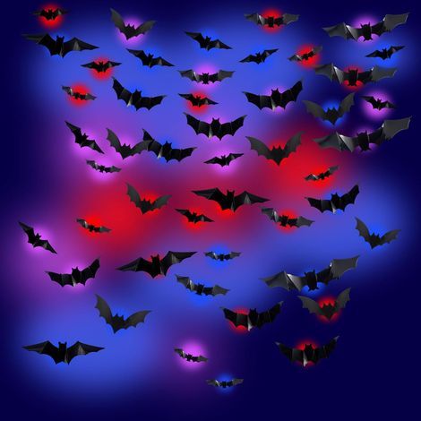 Lote de 48 decoraciones de Halloween en forma de murciélago con iluminación LED 3D para hacer uno mismo, terroríficas para Halloween (1/5)