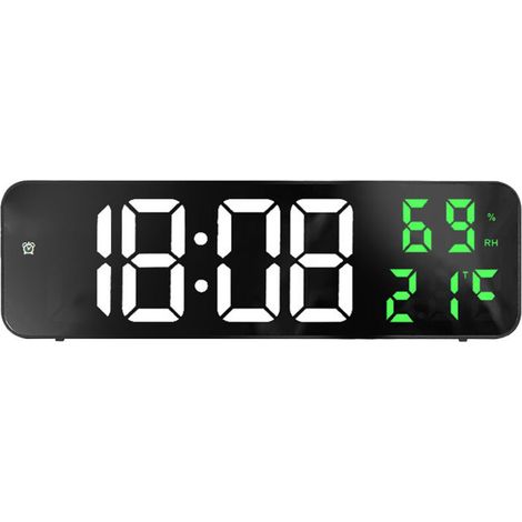 Grande specchio digitale a LED con orologio, sveglia elettronica per la casa, ampio schermo, orologio da parete, bianco e verde -Crezuo
