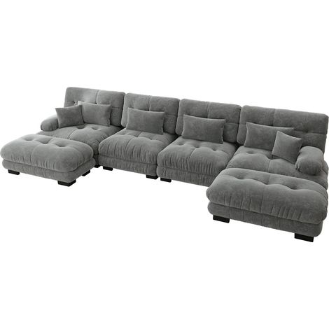 Canapé modulaire d'angle en Chenille Vintage gris avec ottomans mobiles - 4 places (1/5)