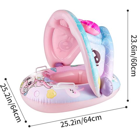 Tapis de piscine gonflable pour enfants avec siège, poignées et volant, portable.