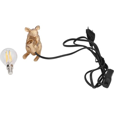Lampe souris moderne en résine E12, décoration créative de bureau, lampe animalière pour chambre salon 110‑220V, or, prise UE (1/5)