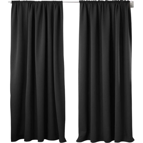 WOLTU 2 pièces Rideaux occultant, pour Maison intérieure pour fenêtre et Porte Isolant Thermique, 135x225cm, Noir VH5881sz-2