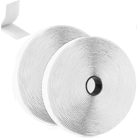 Ruban auto-adhésif blanc à scratch, 8 m x 20 mm (2 rouleaux), forte adhérence, réutilisable et résistant aux intempéries, pour moustiquaire, écran de fenêtre, bricolage à domicile ou au bureau. (1/5)