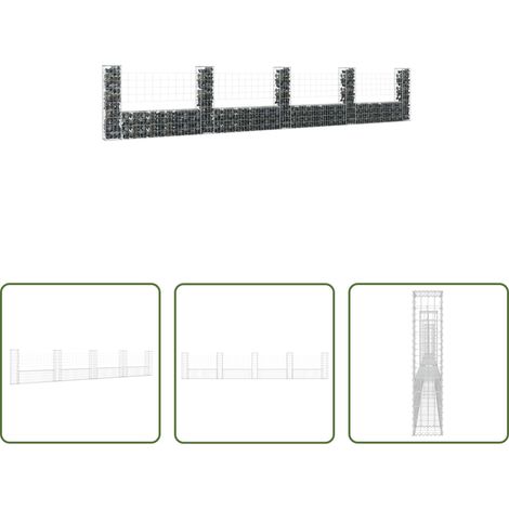 vidaXL Jardinage - Panier de gabion en forme de U avec 5 poteaux Fer 500x20x100 cm (1/5)