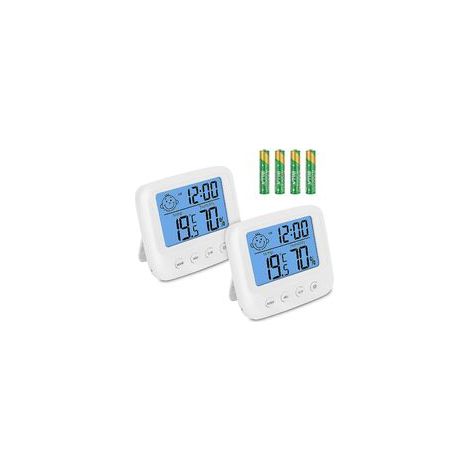 Innenthermometer Hygrometer, Babyzimmerthermometer 2er-Set, Luftfeuchtigkeitsmesser mit Hintergrundbeleuchtung, meteorologische Instrumente, Luftfeuchtigkeitssensorfunktion ℃ / ℉ / Uhr / Datum (1/4)