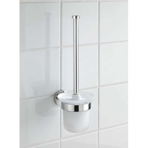 Porte brossee WC Bosio Shine inox brillant brosse en verre dépoli design murale support brosse WC inox sans percer avec fixation murale incl. vis et chevilles 10 ans garantie élégante et durable (1/2)