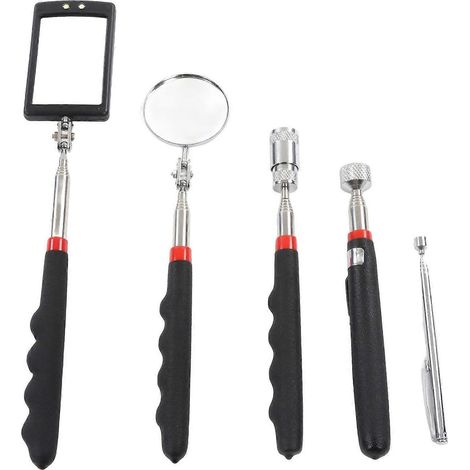 Ensemble de 5 outils de levage magnétiques (4,5 kg, 3,6 kg, 0,7 kg), barre de levage, miroir télescopique 360° avec lampe LED