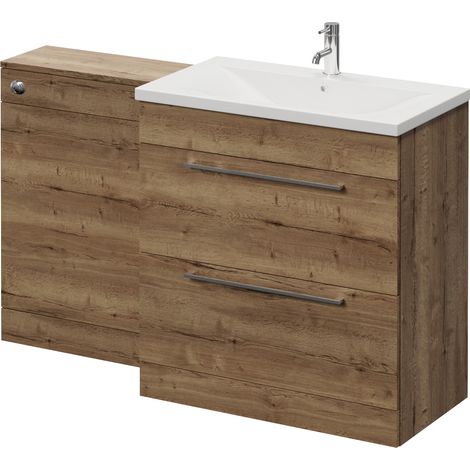 Napoli 460 Cento Tobacco Oak 1400mm 2 Drawer Vanity Unit Toilet Suite with Glide Basin - 1400mm - Chrome 480mm HandleWithout Kingston Toilet Pan