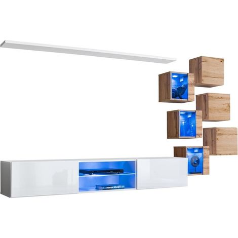 Set mobili da soggiorno SWITCH XXI – LED – Bianco e rovere – Design sospeso