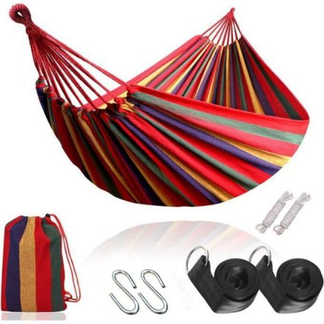 Hamac de jardin d'extérieur, portable et léger, en toile, avec sangles respectueuses des arbres, sac de transport et fermeture en S, pour jardin, balcon, terrasse, plage et randonnée. (1/5)