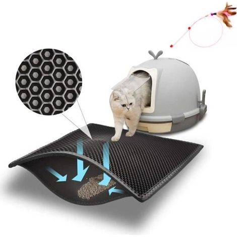 Tapis Litière Chat 45x60cm Bac à Litière pour Chats Imperméable Non Toxique EVA,Double Couche en Nid d\'abeille Design (Noir) (1/4)