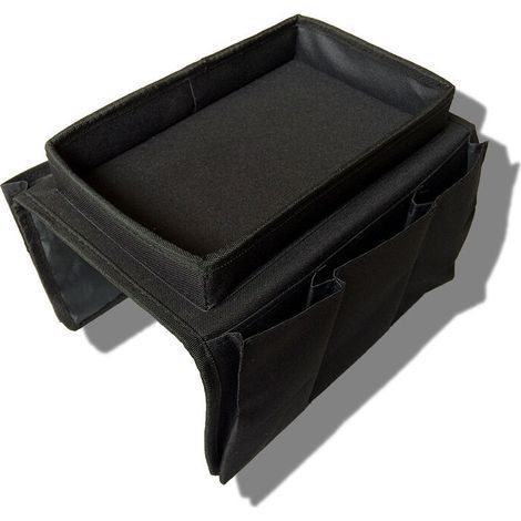Armrest Organizer, Sofa Storage Shelf, Multi-Compartment Tray for Cell Phone, Magazines, Snacks, Glasses, Remote Control, Tablet, Cup (Black) - RAPANDA (1/5)