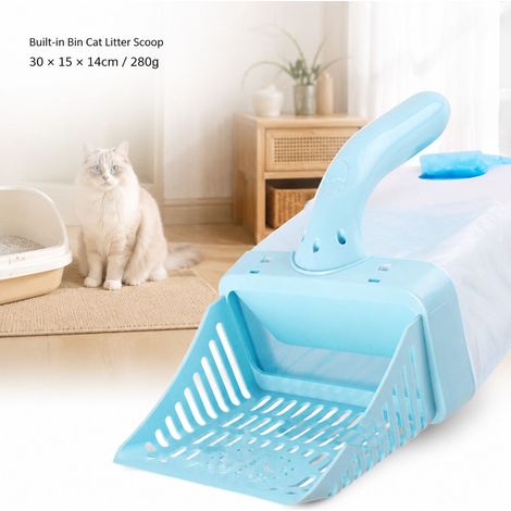 Paletta per lettiera per gatti con vassoio raccogli-rifiuti integrato, design ergonomico e curvo, in ABS sicuro, 30x15x14 cm, pratico strumento di pulizia per gatti (1/5)