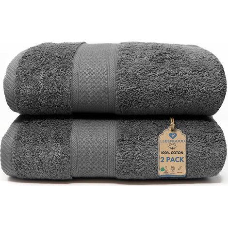 – Lot de 2 Serviettes de Bain 100% Coton –pour de Douche et Toilette, Drap de Bain – Doux – Absorbant et certifié Oeko-TEX – Linge de Bain pour Toute la Famille - 2 70X140 (1/5)