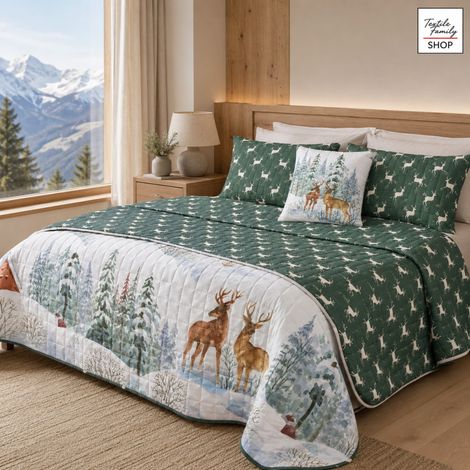 Couvre-lit matelassé Green Deer 260x260 en microfibre demi-saison OEKO-TEX fabriqué en Italie