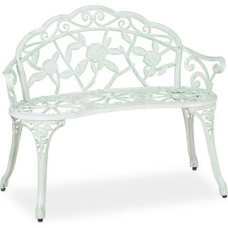 Banco de jardín romántico de 2 plazas con reposabrazos 120 x 50 x 75 cm de metal blanco 130010063 (1/5)