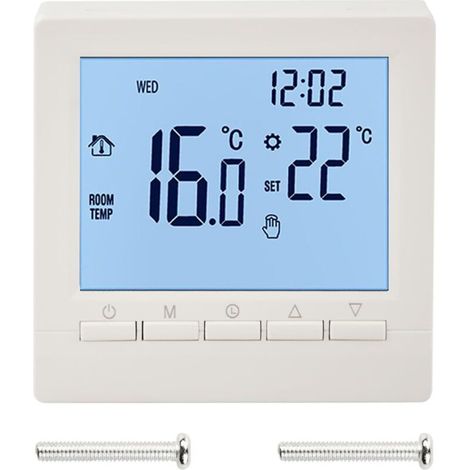 Thermostat programmable hebdomadaire, écran LCD numérique (0-95 °C), capteur NTC, thermostat pour cheminée à gaz, régulateur de température intelligent basse tension 5 A avec verrouillage enfant.