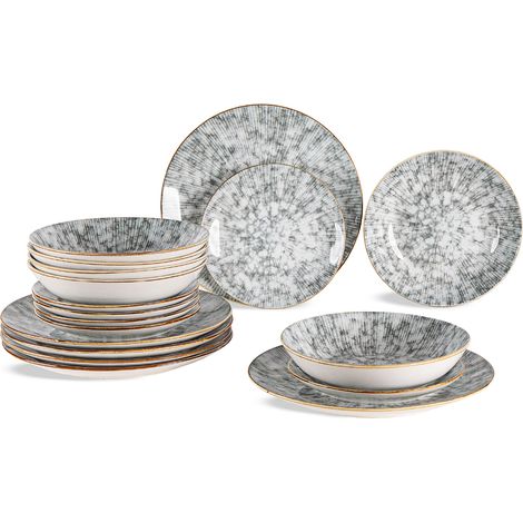 Set Piatti 18 Pezzi in Porcellana per 6 Persone Servizio Tavola Moderno Grigio