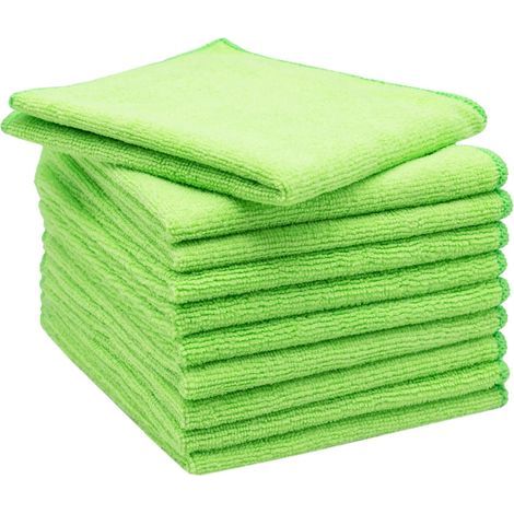 Set of 10 Microfiber Cloths, 32x32 cm, Green, For Windows, Kitchen, Car (1/5)