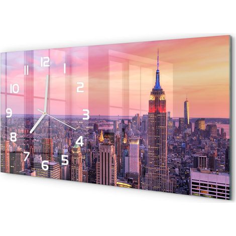 Horloge Murale Panoramique Moderne 60x30 cm Verre Trempé Sans Tic-Tac Ouest de New York (1/5)