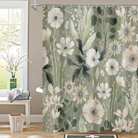 Cortina de ducha,Talla 2XL,Alto 270 cm Ancho 180 cm,Cortina de ducha floral,Tela para cortina de ducha,Cortina de baño impermeable (1/5)