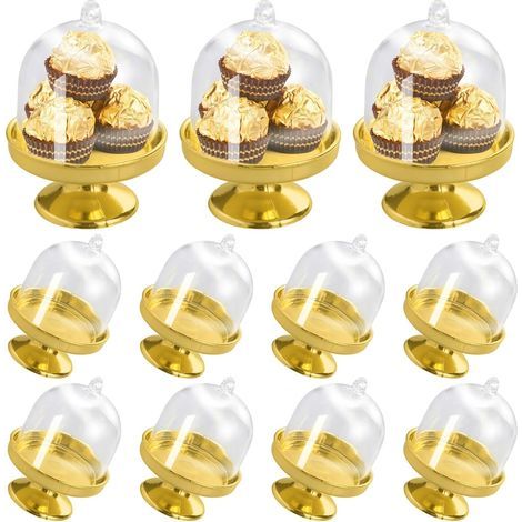 12 Pièces Mini Présentoir à gâteaux,mini cloches à gâteau, avec couvercle transparent, pour décoration de table, anniversaire, fête prénatale (1/5)