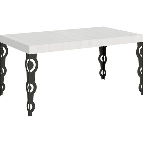 Table rectangulaire extensible orientale 6 à 10 personnes L 160 à 264 cm blanc et pieds métal anthracite Kazay (1/5)