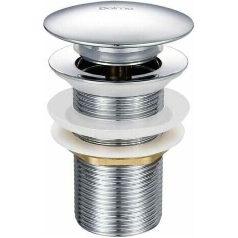 Bonde d'évier escamotable en laiton chromé 1-1/4 sans protection anti-débordement, équipée d'un système d'ouverture et de fermeture simple par bouton-poussoir. (1/4)