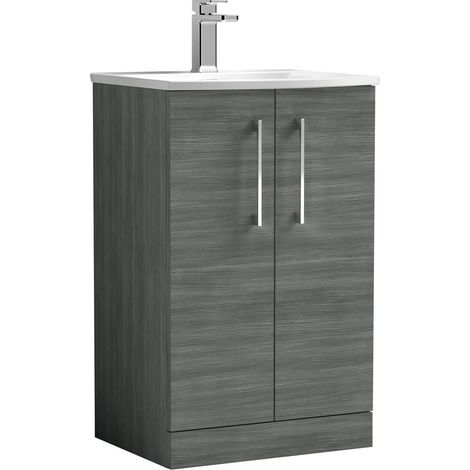 Balterley  Modern Bathroom 2 Soft Close Door Floor Standing Vanity & Basin, Anthracite, 500mm