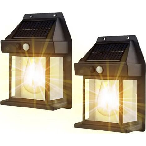 FENOPLASTICALampe Solaire Exterieur en Tungstène, 2 Packs Lampadaire Solaire Murale Rétro avec Détecteur de Mouvement, Blanc Chaud