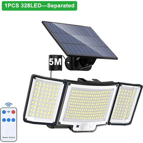 (1 pièce - 328 LED - Séparées) Projecteur solaire extérieur étanche à 3 têtes avec détecteur de mouvement, compatible avec les jardins. (1/5)