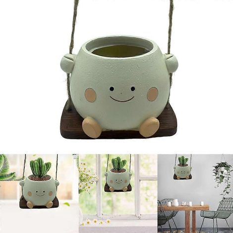Pots de fleurs suspendus à bascule, pots de fleurs muraux, pots de fleurs mignons en forme de visage, pots d'intérieur (1/4)