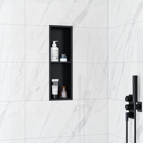 Duschablage, Edelstahl, schwarz, 60 x 20 x 10 cm, doppelwandig, Einbau, Badezimmer (1/5)
