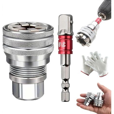 Clé à douille universelle multifonction, douille réglable 3/8''-3/4'' avec adaptateur pour perceuse électrique et clé à cliquet (1/5)