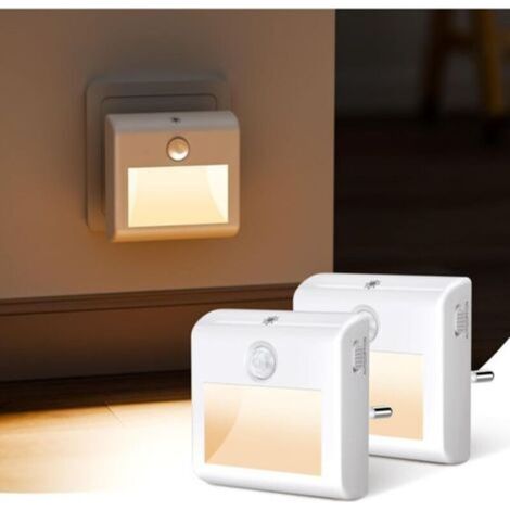 Pr Set of 2 LED Night Lights with Motion and Twilight Sensor, Warm White, Adjustable Brightness, AUTO/ON/OFF Modes, Night Light to Plug into Wall Socket, for Hallway, Stairs, Bedroom (1/4)