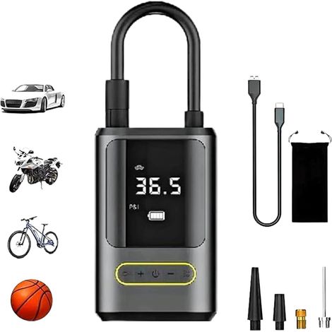 Compresseur d'air portable pour pneus, 150 PSI, rechargeable, pour gonfler les pneus de vélo, de voiture ou de moto.-AquaForge (1/3)
