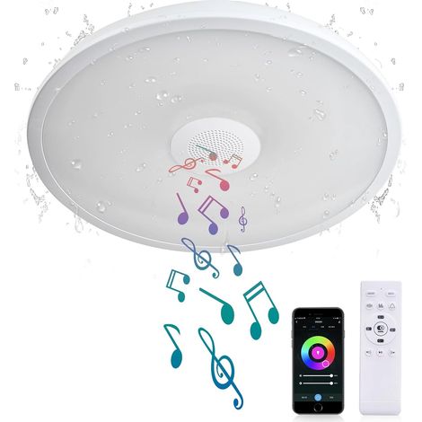 Plafonnier LED intelligent étanche, avec haut-parleur Bluetooth, fonction de RGB, éclairage réglable de, contrôle via l'application Tuya, compatible avec et Google Home (1/5)