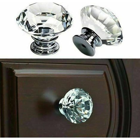 Lot de 12 poignées de porte en cristal transparent effet diamant. (1/4)