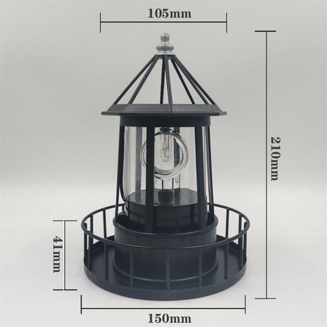 Noir LED Lampe de Phare rotative Solaire Lanterne de décoration extérieure de jardin pour Pathway Patio Yard (1/3)
