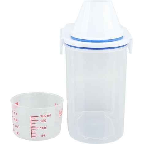 Récipient de stockage pour riz et céréales, distributeur, bec verseur hermétique, récipient de conservation avec doseur, transparent 1,5 kg, blanc (1/5)
