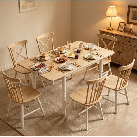 Klappbarer Esstisch 134/104/74 x 80 x 75 cm in Eiche und Weiß, ausziehbar und stabil (1/5)