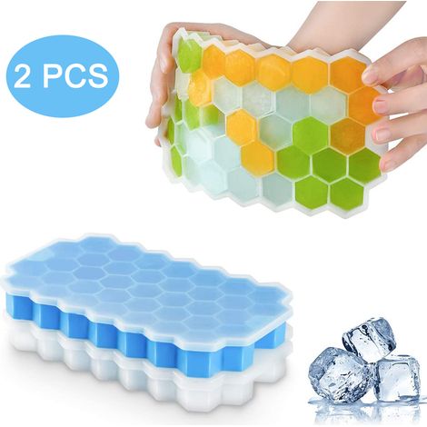 Moule À Glaces En Silicone - Forme Alvéolaire - 37 Cubes Par Moule - Avec Couvercle Et Pince À Glace - Lot De 3 (1/5)