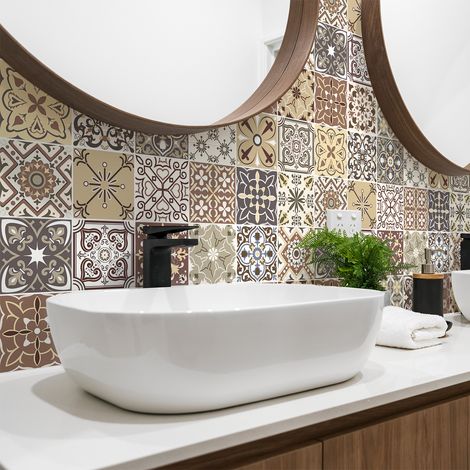 Sticker Mural Carrelage adhésif Cuisine Salle de Bain - 24 STICKERS CARREAUX DE CIMENT BRUTINO - 24stickers10x10cm (1/5)