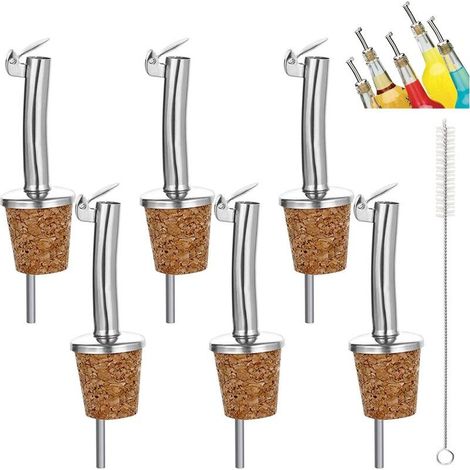 6X Bouteille Verseur Liège avec Couvercle Verseur Bouteille Huile Verseur Spiritueux Vin Huile Liqueur Vinaigre - Accessoires de Cuisine