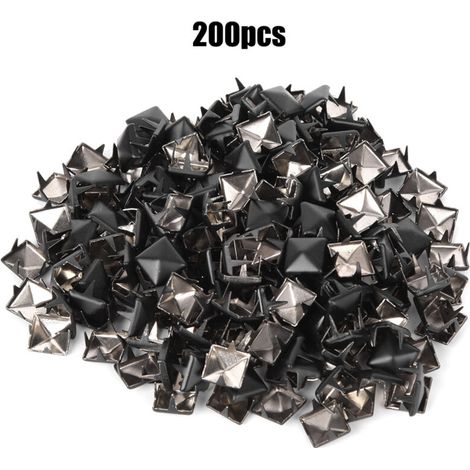 200 Stück 9 mm große, mattschwarze, quadratische Metallnieten für Schuhe, Taschen, Hüte und DIY-Dekorationsaccessoires - Crezuo
