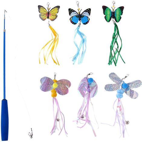 Kit de Canne à Pêche pour Chat avec 6 Accessoires et Tige Rétractable - 7 Pièces (1/4)