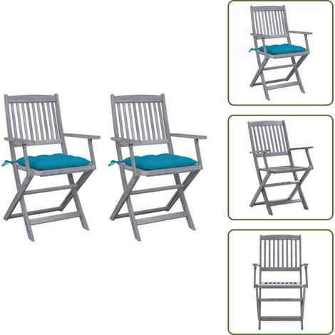 Klappbare Gartenstühle 2 Stk. mit Kissen Massivholz Akazie - Holz Gartenstühle - Esszimmerstühle - Gartenmöbel - Outdoor Möbel - Klappstühle (1/5)