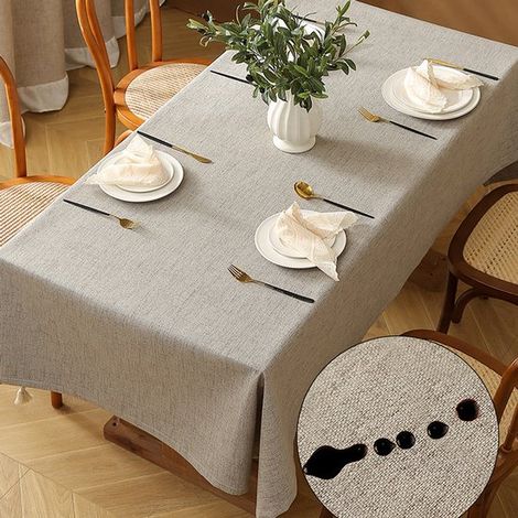 Nappe Imperméable - Kaki - 130x230cm - Aspect Lin - Polyester - Hydrofuge & Résistante aux Rayures - pour Table à Manger/table Basse/balcon/jardin (1/5)
