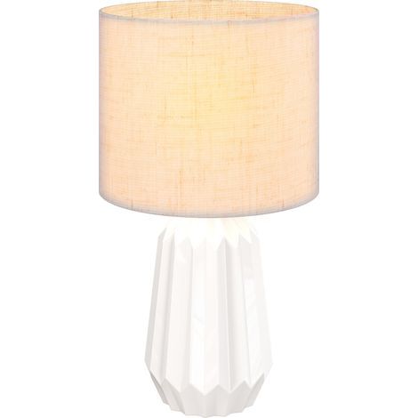 Lampe de Table avec Base en Céramique et Abat-Jour en Lin, Lampe de Chevet avec Interrupteur, Culot E27, Blanc et Beige (1/5)