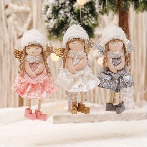Lot de 3 poupées anges en dentelle pour Noël, petit pendentif flocon de neige pour sapin, décoration de fenêtre, accessoires pour filles (1/5)